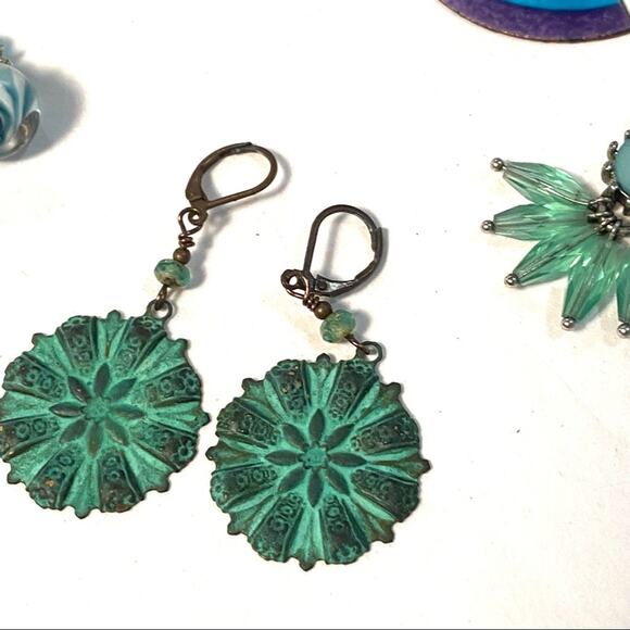 4 pc Earrings Bundle lot Enamel Rainbow Lampwork Beads Tiffany blue aquamarine - Picture 4 of 5